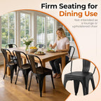 Metal Dining Chairs Set of 2 Iron Stackable Indoor Metal Chair,Easy Clean,Industrial/Kitchen Dining Room/Apartment/Matte Midnight Black