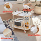 Mobile End Table, 2 Tier Side Cabinet with Handle Storage Rack and 4 Wheels, Utility Cart Living Room Small Sofa Table Mobile Plastic Side Table Little Night Stand Bedroom Balcony, White