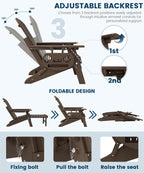 FOOWIN Folding Adjustable Adirondack Chair with Retractable Ottoman Set of 2, HDPE Adirondack Chair w/4 in 1 Cup Holder Trays,All-Weather Resistant Fire Pit Chair for Outdoor Patio Lawn, Coffee