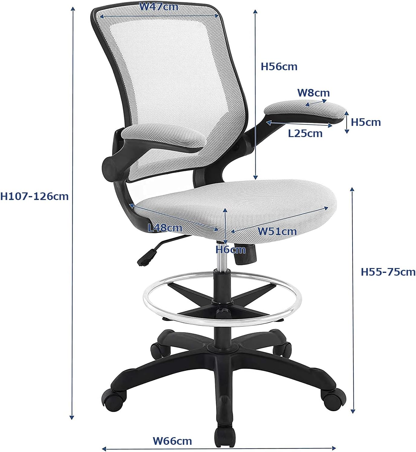 Modway MO-EEI-1423-GRY Veer-Reception Desk Flip-Up Arm Drafting Chair, 22.5"L x 25.5"W x 41.5-50"H, Gray