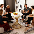 BeautyVerve Rock Plate Small End Tables for Living Room Coffee Tables, Modern Round Side Table with Like-Marble Hard Top, Metal Base, for Patio Bedroom, Corner Desk (Snow Mountain White)