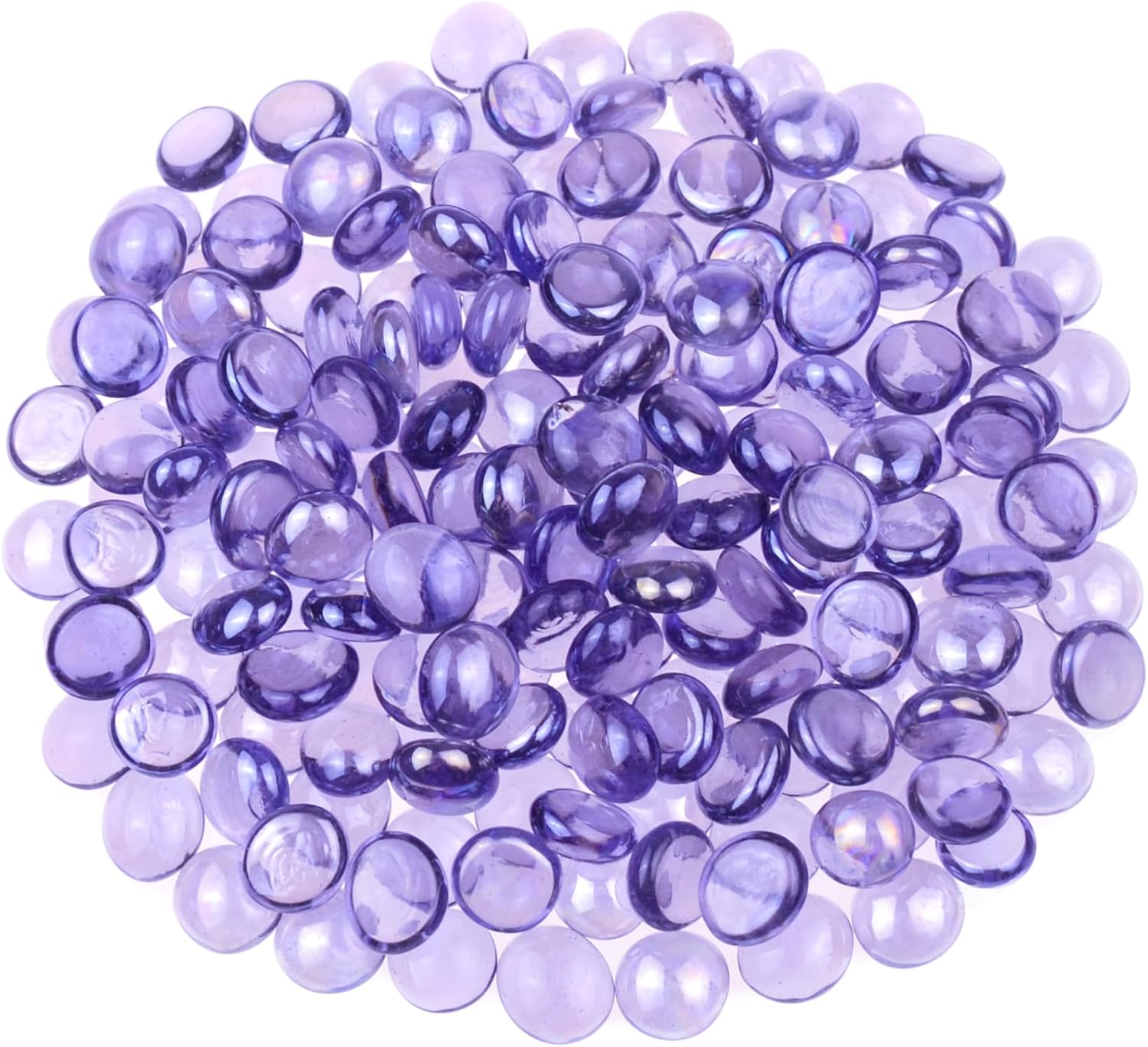 KINGOU Flat Glass Gems/Beads/Stones for Vase Filler, Table Scatter, Games - 1 Lbs (14-16mm, Approx. 5/8")