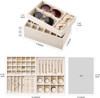 Velvet Jewelry Drawer Organizer Trays – 4-Layer Stackable Jewelry Storage Inserts Set, Beige Jewelry Tray Set for Earrings, Rings, Necklaces, Bracelets with Removable Dividers for Dresser & Vanity
