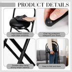 CroBlissful 4 Pcs 24 Inch Folding Bar Stool with Backrest, Leather Padded Folding Stools for Adults up to 350lbs, Collapsible Round Counter Height Stool Chair for Camping Kitchen Shop Cafe (Black)