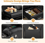 Dresegmt Loveseat Recliner Sofa, Flip Middle Backrest Design PU Leather 3 Seat Reclining Sofa with Storage Drawer, Manual Couch for Living Room/RV (Black, PU)