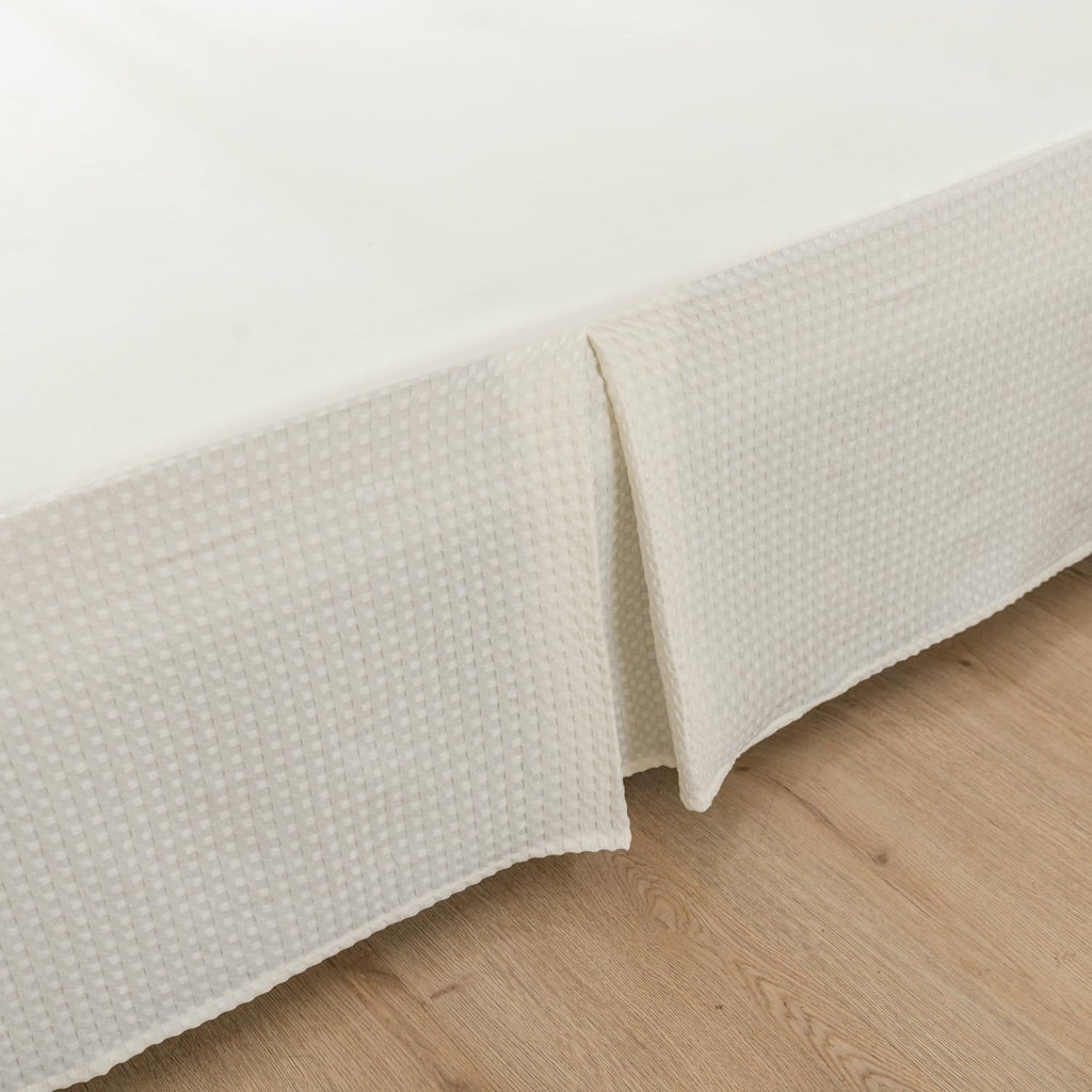 Queen Bed Skirt, Pleated Waffle Weave Bed Skirt with Split Corners, Tailored Dust Ruffle 14 Inch Drop Easy Fit, Machine Washable, Ivory, 14" Queen