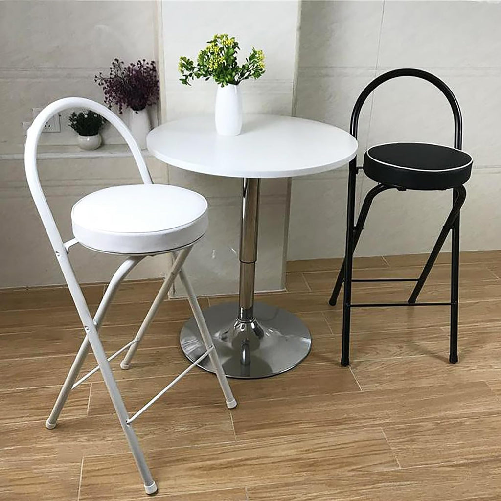 QQXX Folding Bar Stool with Footrest,Leather Padded Folding Kitchen Stool,Portable Counter Height Foldable Stool Tall Bar Stools for Outdoor Kitchen Shop Cafe(2 Pc, White Seat Height 29.5")