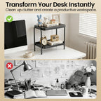 2 in 1 Desktop & Floor End Table with Storage Shelves, Compact 2-Tier Side Table for Office Desk Organization, Bedside Nightstand, Small Space Nightstand for Living Room, Bedroom, Office