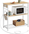 VASAGLE Kitchen Island with Power Strip, Microwave Oven Stand, Kitchen Shelf, Baker's Rack with 3 Open Shelves, 6 Hooks, Metal Frame, 15.7 x 31.5 x 35.4 Inches, Goldean Oak and White UKKI102YA02S