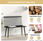 Giantex Dining Bench with Back, Black Windsor Bench with Spindle Back & Anti-Slip Foot Pads, Farmhouse Rubber Wood Dining Bench, Indoor Wooden Entryway Bench for Living Room, Dining Room, Hallway