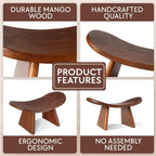 Wood Meditation Ergonomic Kneeling Bench - 16.5" x 8.3" x 7.1" Yoga, Prayer, Meditation Bench - Meditation Stool Made of Strong and Durable Mango Wood - Indoor Outdoor Meditation Seat
