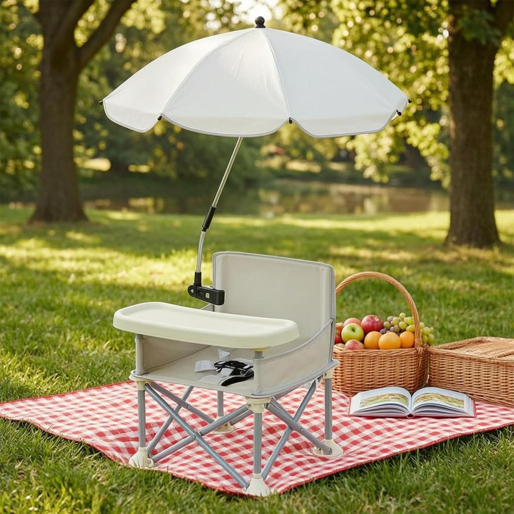 Gralara Portable Folding High Chair Detachable Canopy Folding Child Dining Chair Adjustable Pole Child Seating for Children, Outdoor, Indoor, Pink, Pink + Umbrella