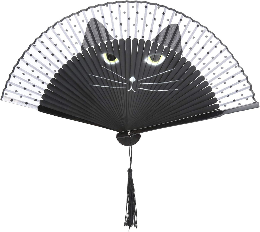 Cat Folding Fan, Japanese Style Hand Held Fan, Portable Cooling Blower with Distinctive Cat Pattern, Ideal for Keeping Cool, Dancing, Weddings, Parties & Gifts