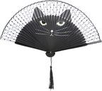 Cat Folding Fan, Japanese Style Hand Held Painted Bamboo Fan with Fluent Opening Closing Sound, for Dancing Wedding Party Gift