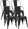 COSTWAY 18 Inch Dining Chair Set of 4, Industrial Vintage Stackable Metal Chairs, Armless Counter Bar Chairs with High Backrest for Home, Kitchen and Cafe Bar Use