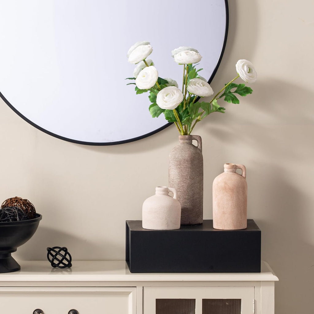 Ceramic Vase Home Table Decor - Flower Vase Set of 3 Living Room Kitchen Decorations Farmhouse Modern Rustic Vases Decorative Centerpiece for Shelf Bedroom Office Bathroom Dining Coffee Desk