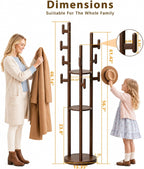 Rotary Coat Rack Freestanding - Solid Wood Coat Tree with 9 hooks & 3 Storage Shelves for Purse, Bag, Jacket, Hat, Corner Hanger Stand Racks for Hall, Entryway, Office, Modern Clothes Holder
