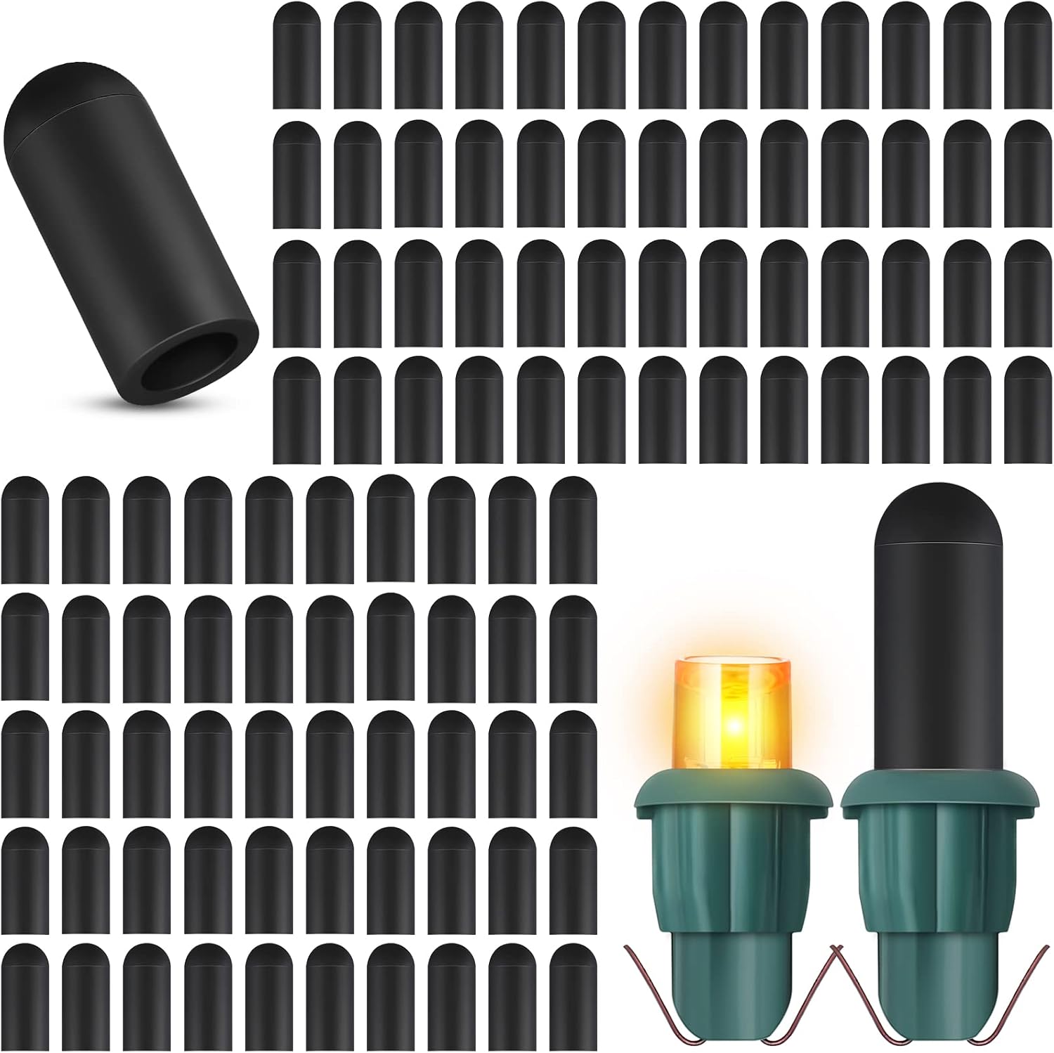 Zonon 200 Pieces No Glow Caps Christmas Glass LED Glow Plug Cap Light Black Out Cover for Christmas Lights(5 x 13 mm)