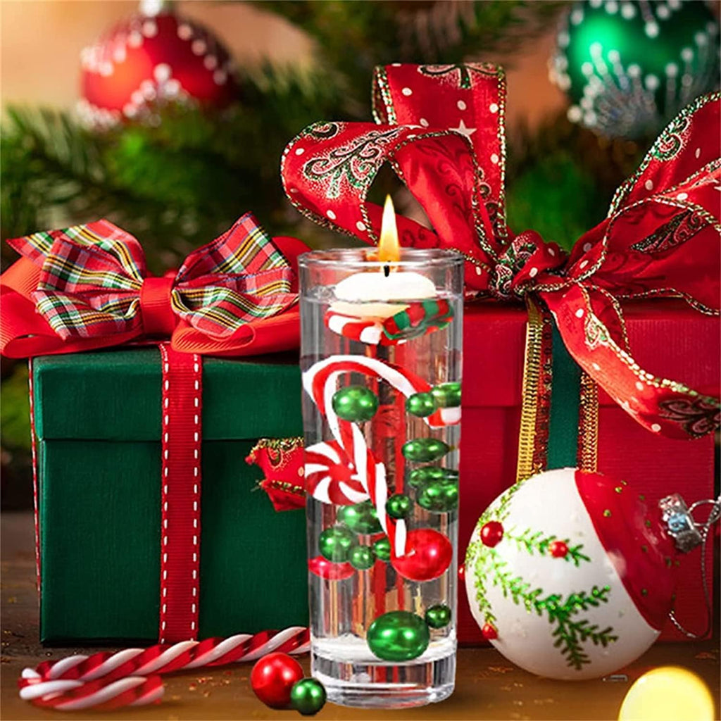 10065Pcs Christmas Vase Fillers Floating Candles and Candy Water Beads Christmas Filler Faux Pearls for Vase Filler Table Centerpieces Christmas Home Party Decoration (Style A-7065pcs)