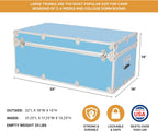 Large Essential Trunk With Wheels, Tray, & Lid Organizer - 32"x18"x14", 1000+ lbs Capacity. Strong, USA Made Summer Camp Footlocker, and Secure College Dorm Storage Chest