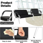 kinbor Waiting Room Chairs Office Bench - Black PU Leather Airport Seating Reception Chairs with Armrest for Waiting Room Office Bank Salon