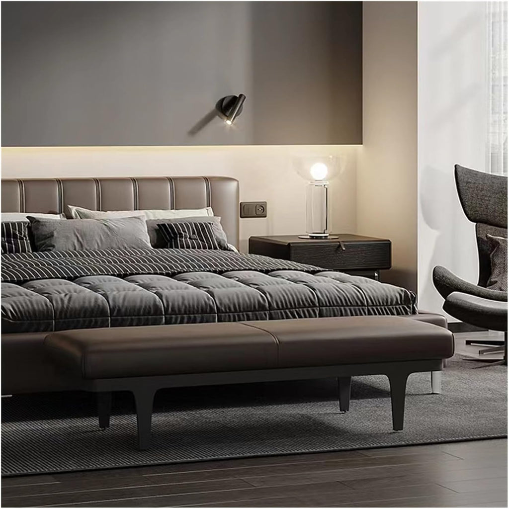 Modern Black PU Leather Modern Ottoman Bench, Upholstered Bedroom Benches Footrest Stool Indoor for Entryway Living Room Dining Entryway(140 * 45 * 42cm)