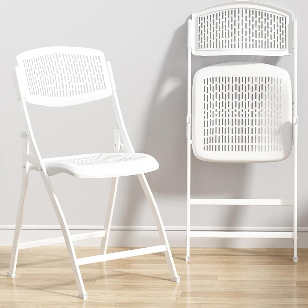 Ytaoka Folding Chair White Foldable Chair with Breathable Mesh Seat and Sturdy Metal Frame for Indoor and Outdoor Party Events Wedding Patio Dining, 1-Pack