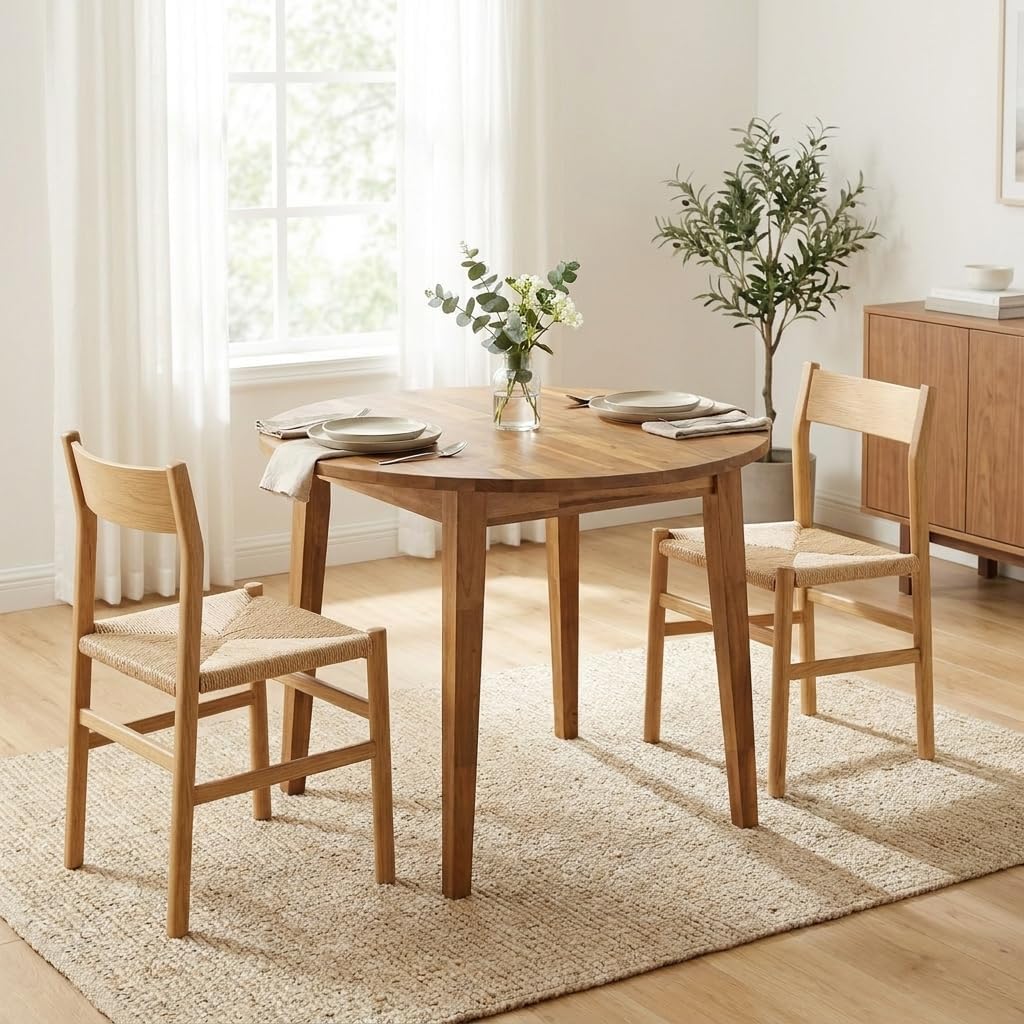ARROWSTONE Nakina Solid Acacia Wood Round Dining Table, Ideal for Dining Room, Kitchen, Living Room