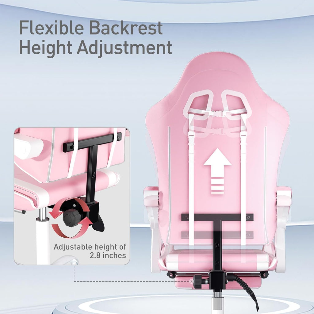 MoNiBloom Pink Gaming Chair with Headrest & Lumbar Support, Ergonomic Computer Desk Chair with Footrest, Adjustable Height Leather Racing Chair for Adults Teens Women Girl Gamer Office