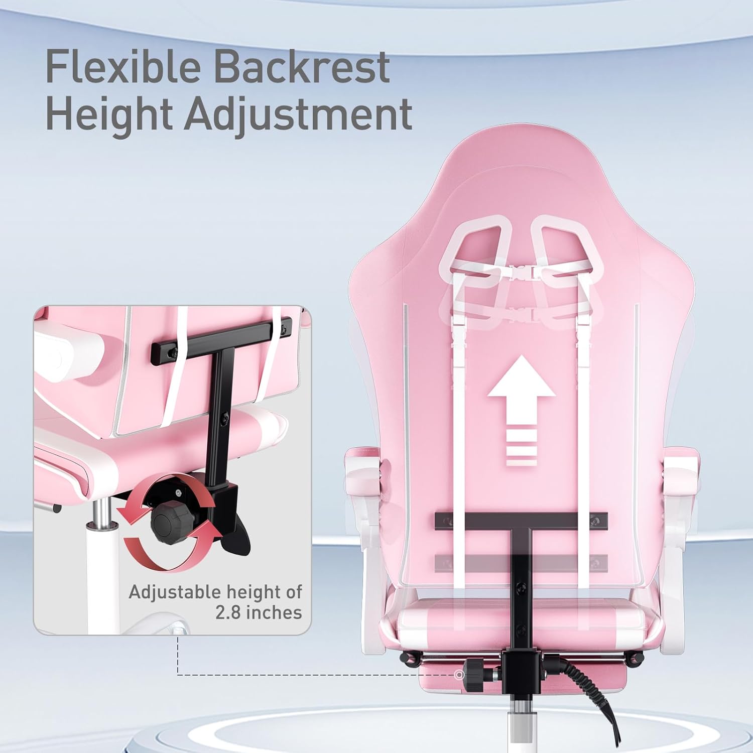 MoNiBloom Pink Gaming Chair with Headrest & Lumbar Support, Ergonomic Computer Desk Chair with Footrest, Adjustable Height Leather Racing Chair for Adults Teens Women Girl Gamer Office
