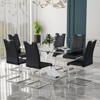 Modern Luxury Glass Dining Table for 4-6, 63'' Clear Minimalist Glass Top Kitchen Table, Large Apartment Rectangle Dinette Table with White MDF & Silver Stainless Steel Base (Easy Assembly)