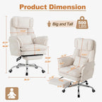 Office Chair with Flip Armrests & Foot Rest,Criss Cross Legged Home Office Desk Chair with Pet Seat,Ergonomic Reclining Computer Gaming Chair,High Back Executive Chair with Lumbar Pillow(White)