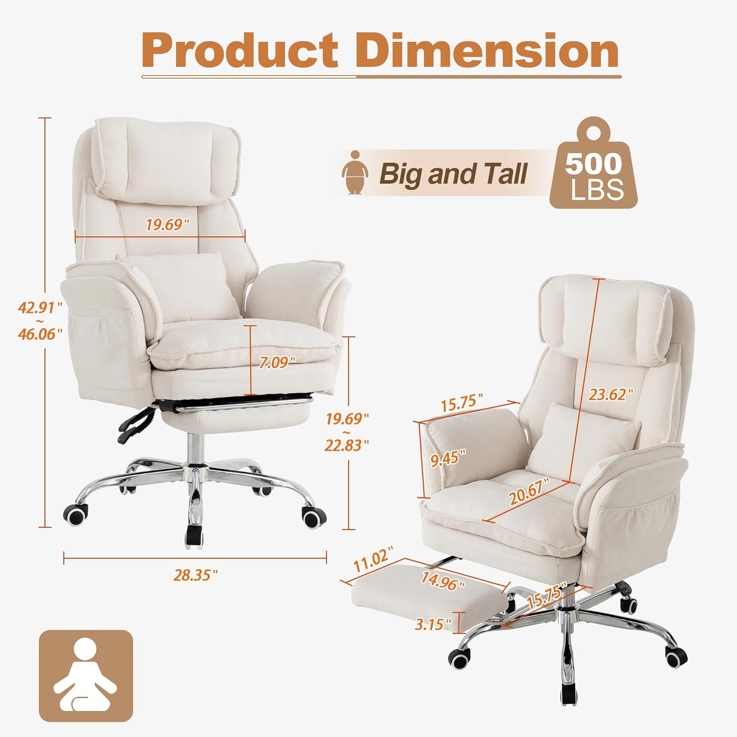 Office Chair with Flip Armrests & Foot Rest,Criss Cross Legged Home Office Desk Chair with Pet Seat,Ergonomic Reclining Computer Gaming Chair,High Back Executive Chair with Lumbar Pillow(White)