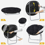 Faux-Fur Folding Chair, Moon Chair Soft Lounge Chair for Lounging, Bedroom, Dorm Rooms or Apartments, Black