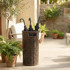 Rattan Umbrella Holder for Entryway with Drip Tray, 21''H Round Umbrella Stand for Indoor & Outdoor, Tall Wicker Basket for Storage, Woven Organizer for Home, Office, Hotel, Shop, Brown