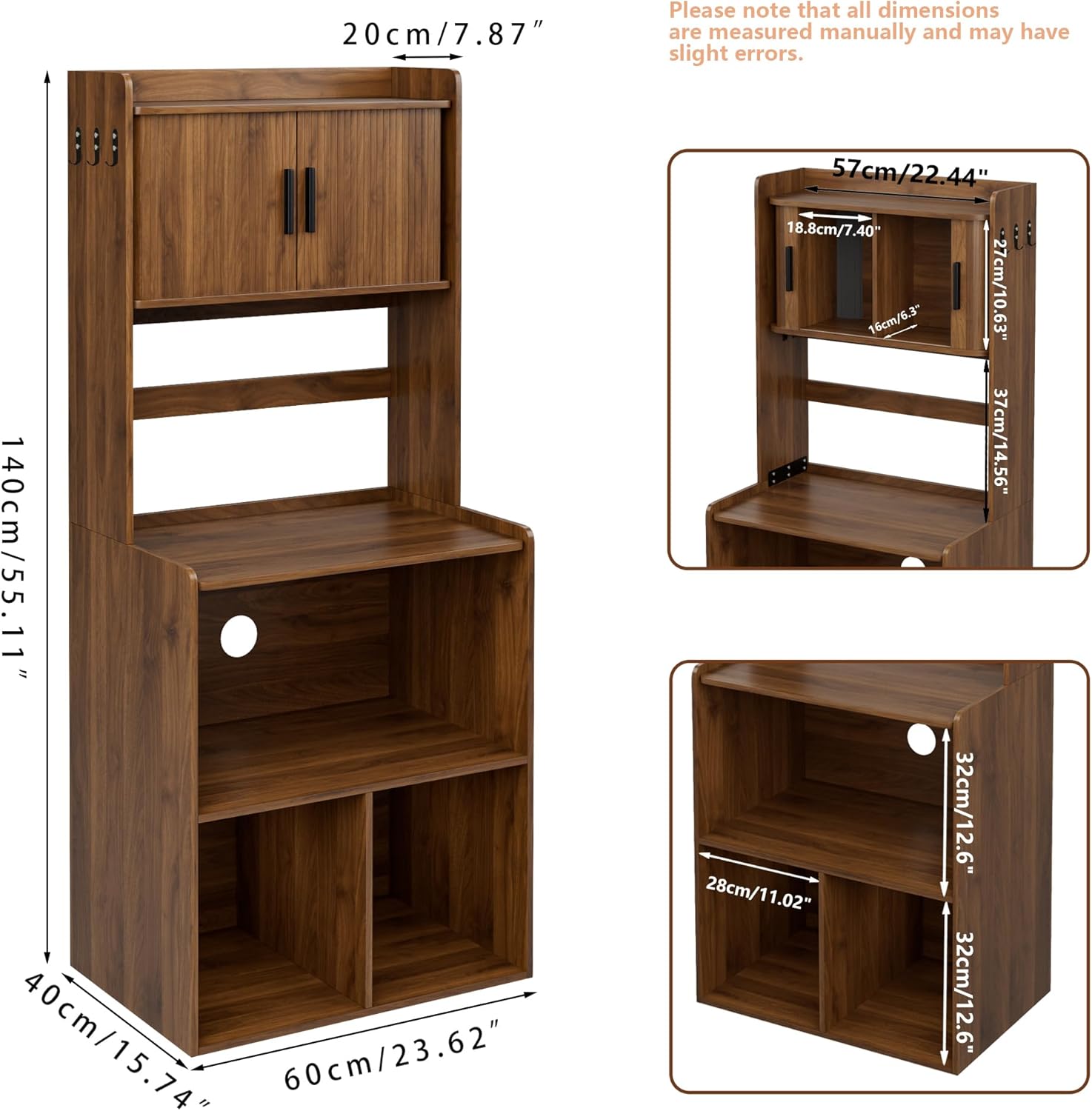 Kitchen Bakers Rack,Coffee Bar with Fluted Sliding Door,5 Tier Free Standing Kitchen Shelves Rack with 6 Hooks and Cable Holes,Microwave Stand for Small Spaces,Kitchen,Living Room