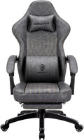 Dowinx Gaming Chair, Breathable PU Leather Gamer Chair with Memory Foam, Pocket Spring Cushion and Footrest, Big and Tall Ergonomic Reclining Computer Chair with Massage Lumbar Support, Deep Gray