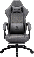 Dowinx Gaming Chair, Breathable PU Leather Gamer Chair with Memory Foam, Pocket Spring Cushion and Footrest, Big and Tall Ergonomic Reclining Computer Chair with Massage Lumbar Support, Deep Gray