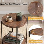 TeoKJ 2 Tier Small Side Table, Folding Round Metal End Table with Two Removable Wooden Tray, No Assembly Nightstand for Bedroom Living Room Bedside Round Bedside Table for Small Spaces, Walnut