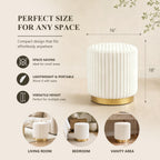 Round Ottoman Stool, Fur-Like Upholstered Small Ottoman Foot Rest with Gold Stainless Steel Plinth Base, Modern Vanity Stool for Living Room, Bedroom, Entryway, White