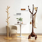 Wood Freestanding Coat Rack 8 Hooks Coat Tree Standing,Dark Walnut | Wooden Creative Clothes Hanger with Sturdy Sphere Base and Tree Branch Hooks 160lb Load Capacity for Entryway Hallway Bedroom