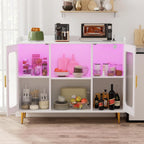 Liquor Cabinet Bar with Power Outlet and LED Light, Wine Bar Cabinet with Wine and Glasses Rack, Home Coffee Bar Cabinet, Buffet Sideboard with Storage Shelf for Kitchen, Dining Room, White