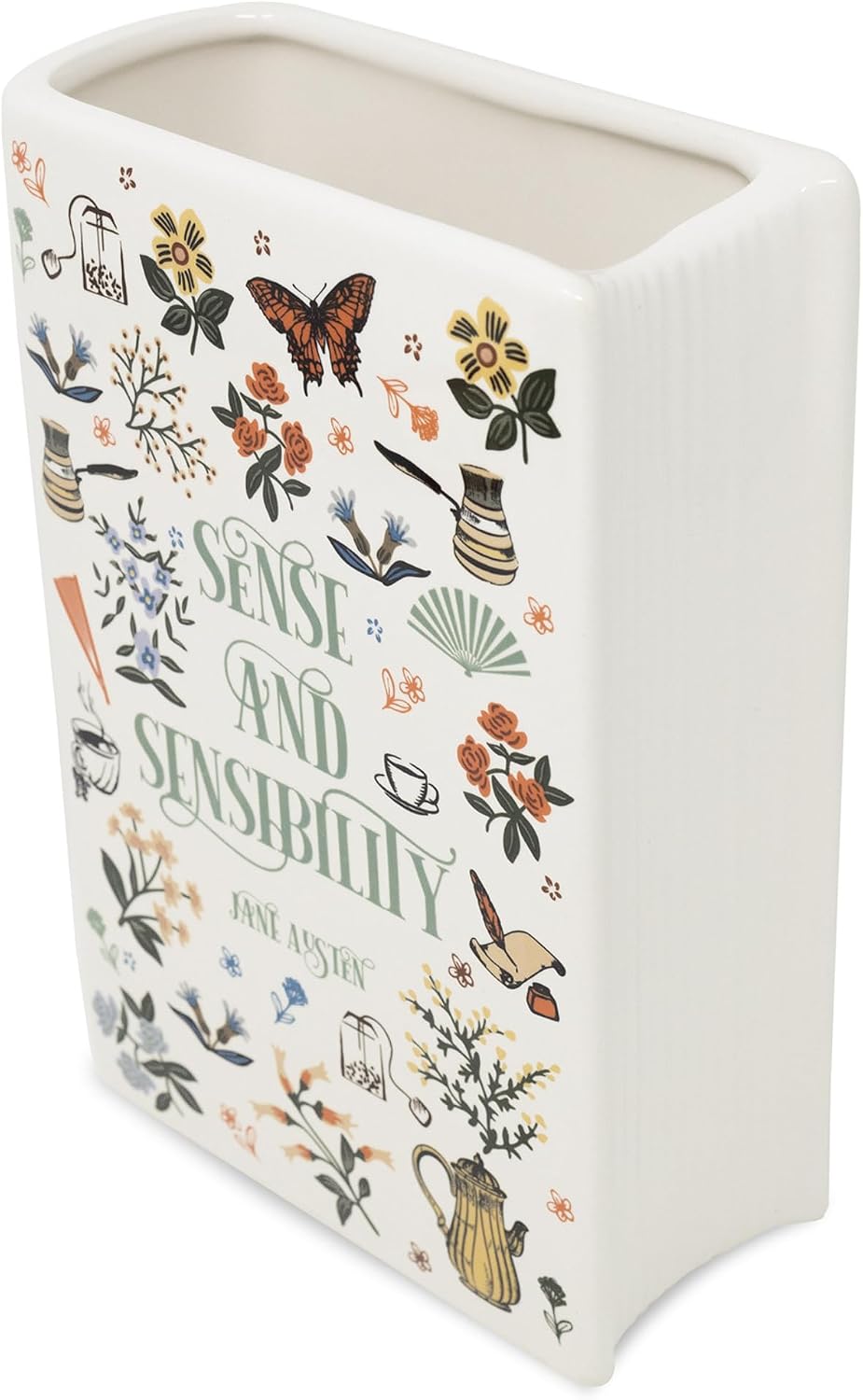 Steel Mill & Co Original Large Book-Shaped Decorative Vase, Ceramic Vases for Home Decor, Cute Bookshelf Decor, Unique Vase for Book Lovers (Sense and Sensibility)