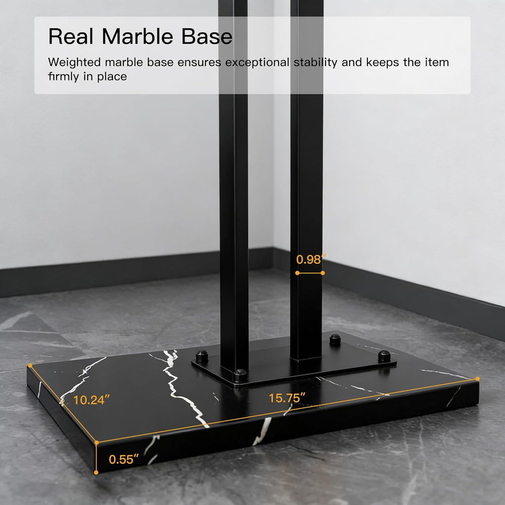 JIAYUEJU Heavy Duty Coat Rack Freestanding, Metal Coat Rack Stand with Marble Base, Corner Coat Tree for Entryway, Hallway, Bedroom, Office, Hotel (Black)