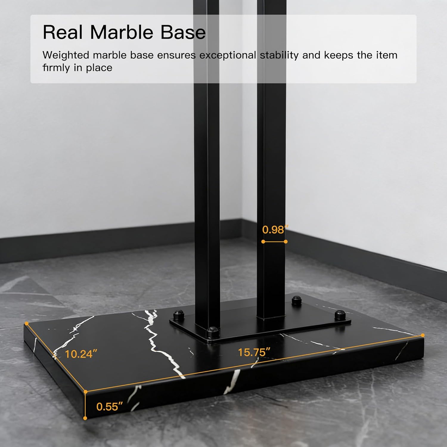 JIAYUEJU Heavy Duty Coat Rack Freestanding, Metal Coat Rack Stand with Marble Base, Corner Coat Tree for Entryway, Hallway, Bedroom, Office, Hotel (Black)
