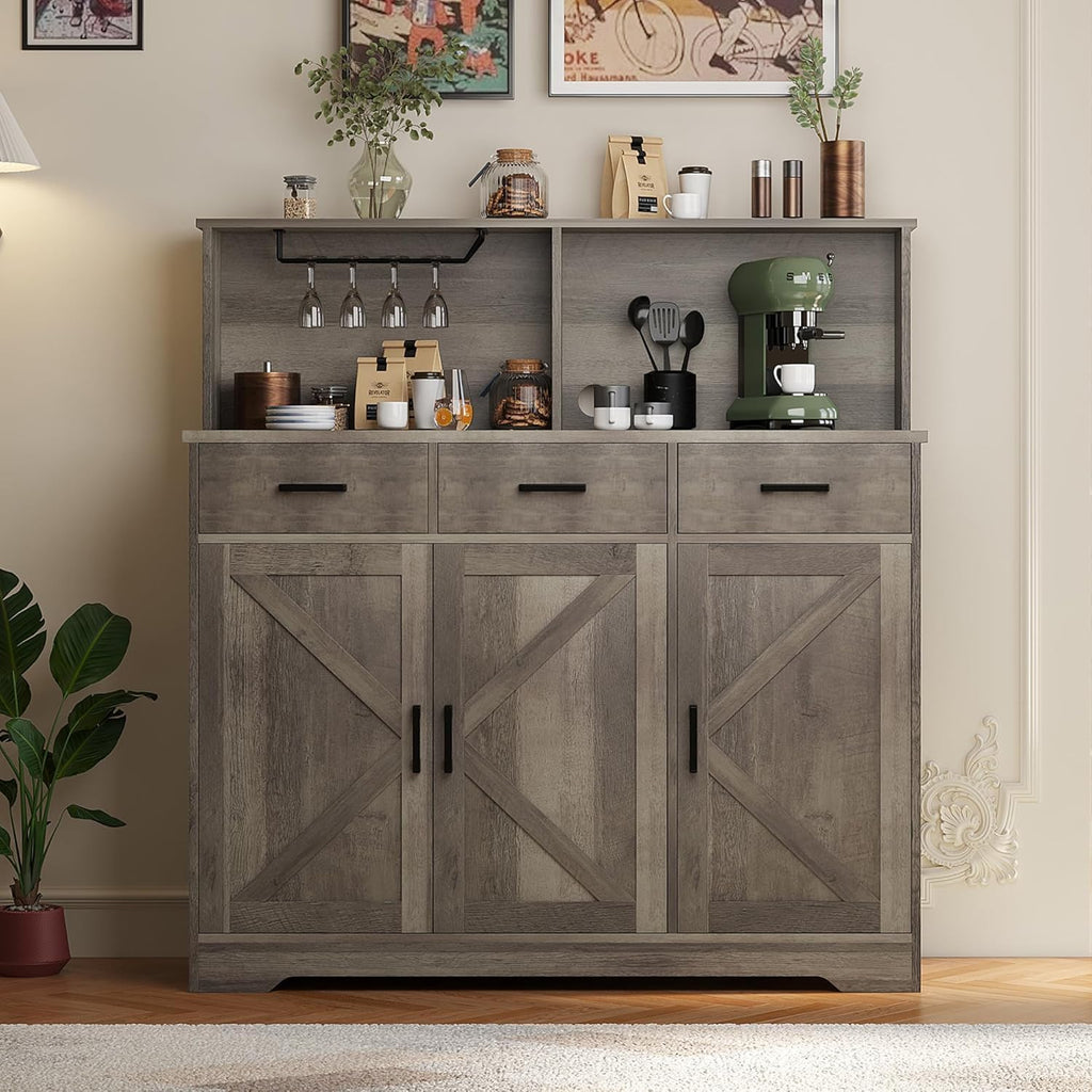 Farmhouse Sideboard Buffet with Microwave Stand,Varied Storage with Drawers and Cabinets, Easy Assembly, Versatile Use for Kitchen and Living Room