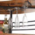 Oval Bar Table with Wood Counter Top and Wine Rack Storage Bar Cabinet for Dining Room Brown Metal Frame Coffee Bar Stand for Home