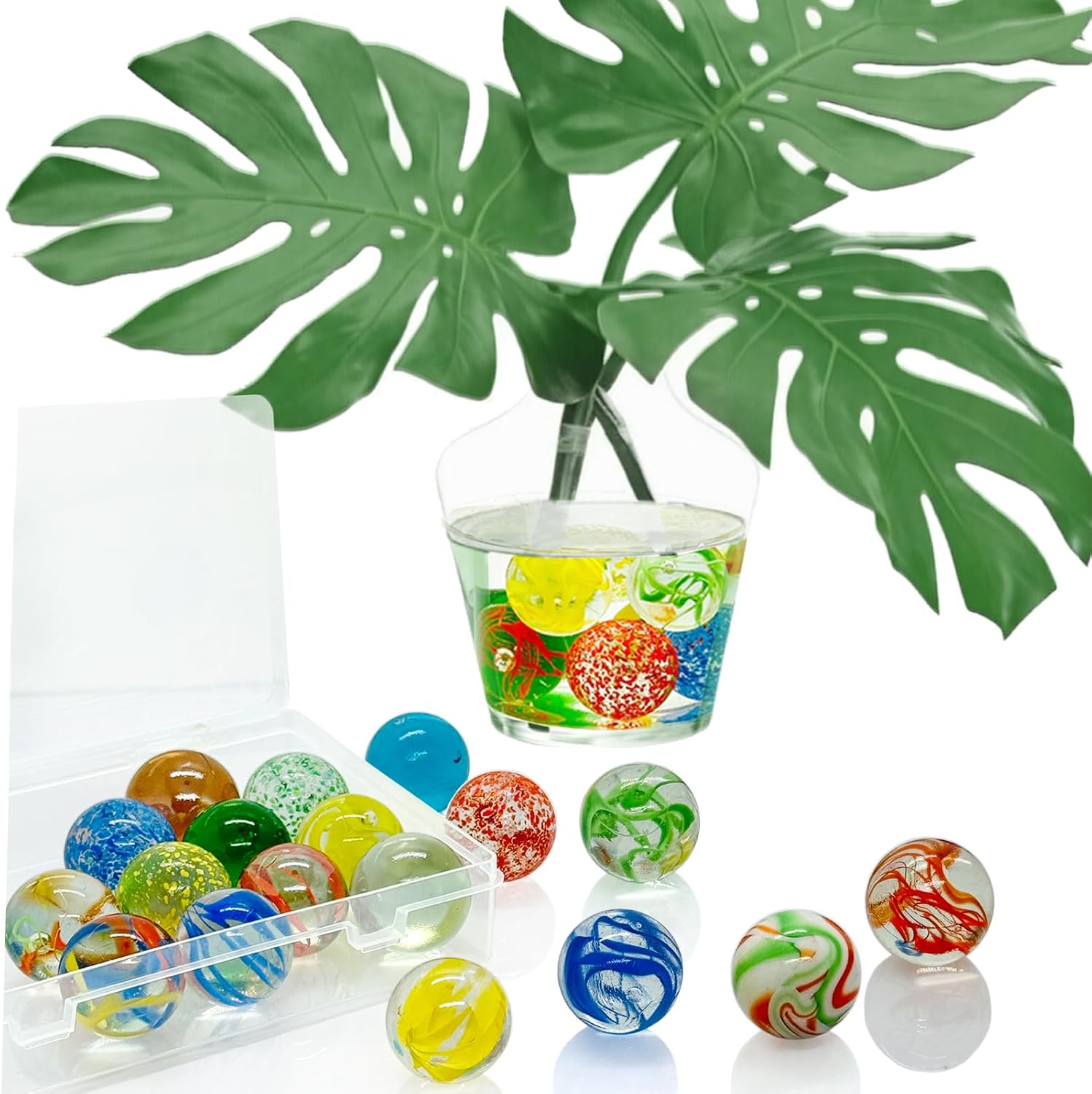 Taken All 18 Pcs 35mm Large Glass Marbles, 1.38 Inch Playing Glass Shooters Colorful Assorted Marbles for Classic Ring Game, Home Decoration, Vase Fillers - Ideal for Kids, Adults, Family, Party