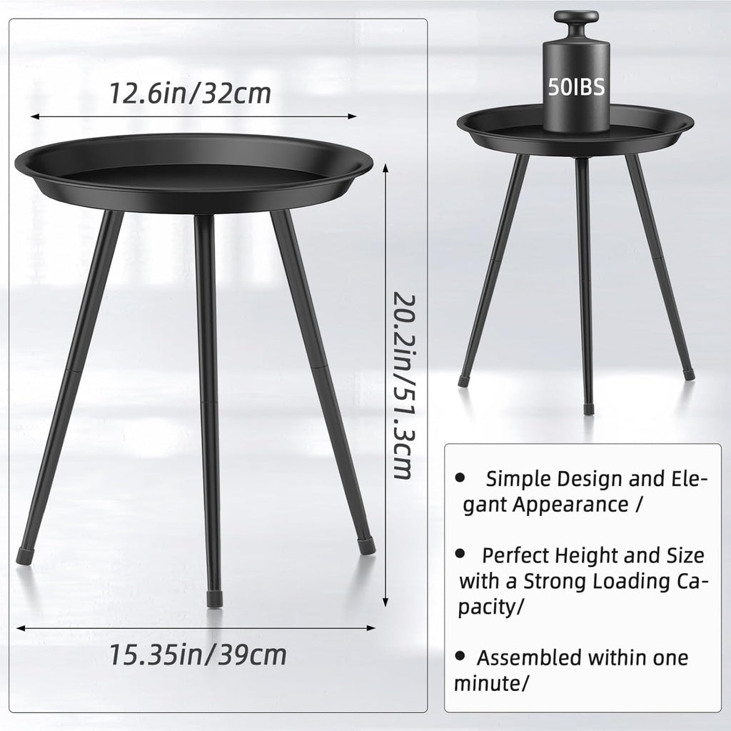 Black Small Round Table for the Living Room，Lndoor Plant Suppor，All Matte Black with 3 Legged，for Any Room