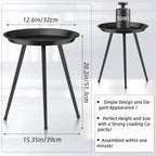 Black Small Round Table for the Living Room，Lndoor Plant Suppor，All Matte Black with 3 Legged，for Any Room